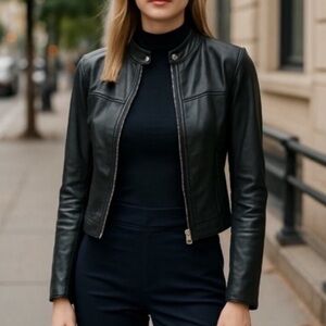 NWT Spanx  Leather-Like Moto Jacket Vegan Faux Zip Front Luxe Black size XS